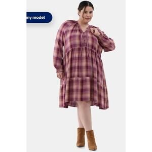 Terra & Sky Dress Womens Size 4X Pink Plaid Prairie Peasant Homestead Fall NWT